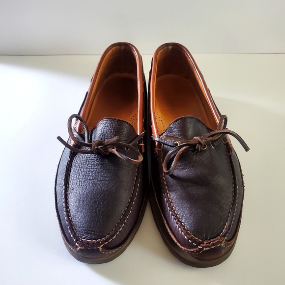 H.S. Trask Brown Leather Boat Shoes with Moccasin Stitching Size 12M - Picture 2 of 10